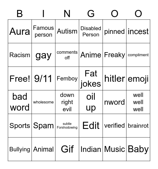 Instagram Bingo Card