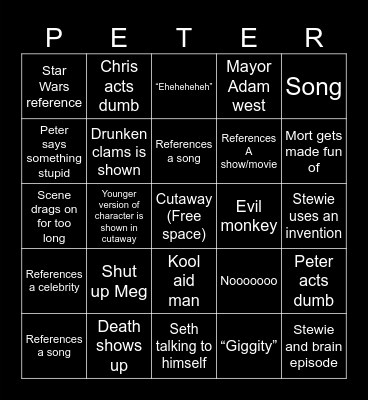 Family guy Bingo Card