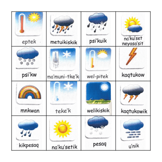 Weather Bingo Card