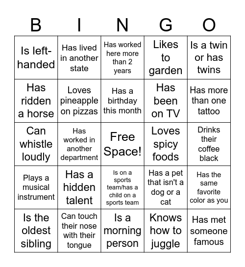 Human Bingo (Card 3) Bingo Card