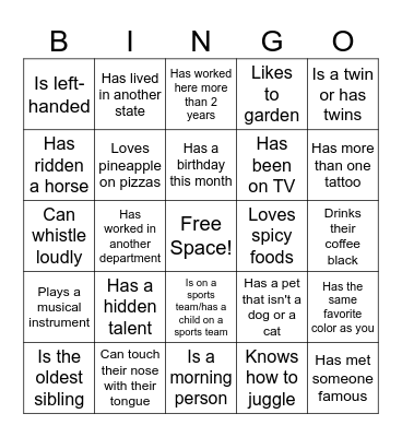 Human Bingo (Card 3) Bingo Card