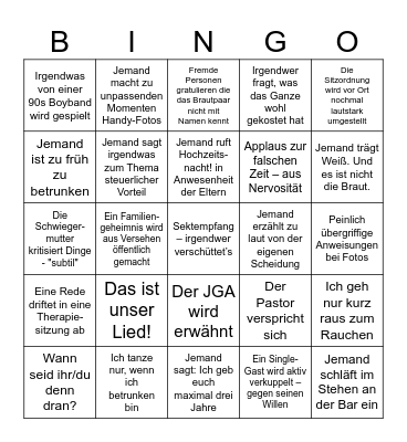 Wedding Bullshit Bingo Card