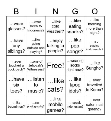 Are you/do you/have you… Bingo Card