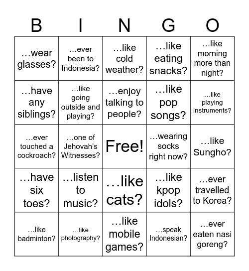 Are you/do you/have you… Bingo Card