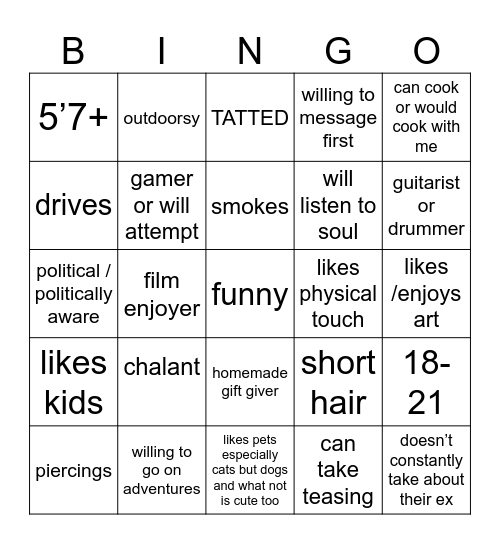 mia’s type Bingo Card