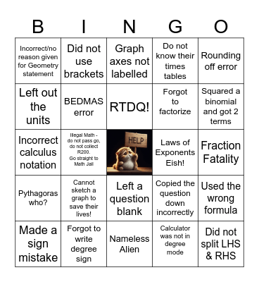 MATH MARKING BINGO Card