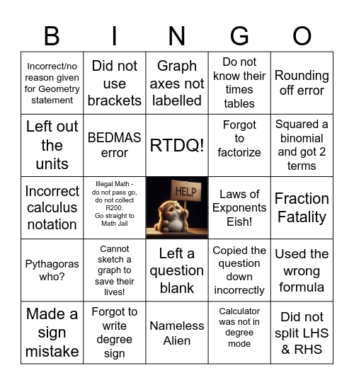MATH MARKING BINGO Card