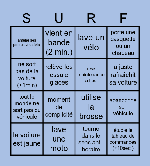 BINGO CARWASH Bingo Card