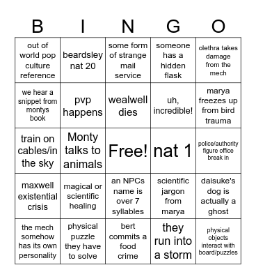 cloudward ho! episode 3 Bingo Card