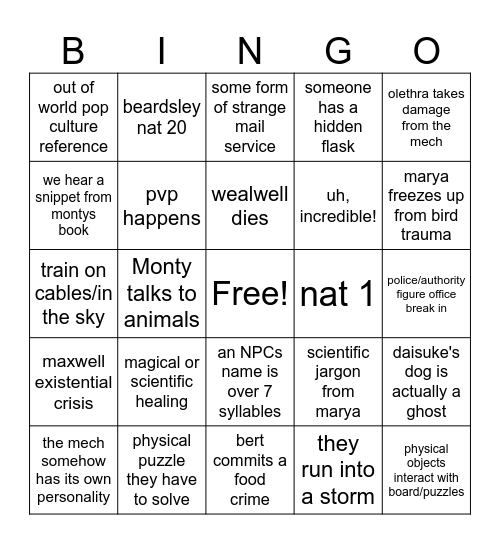 cloudward ho! episode 3 Bingo Card