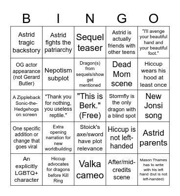 Live Action HTTYD Bingo Card