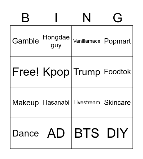 TikTok Bingo Card