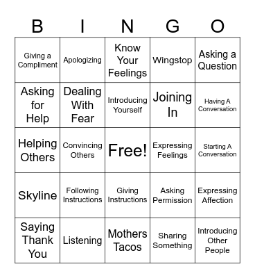 Cog Skills Bingo Card