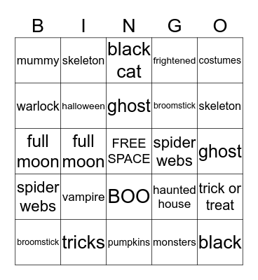 Halloween BINGO Card