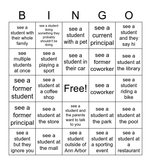 Summer Bingo Card