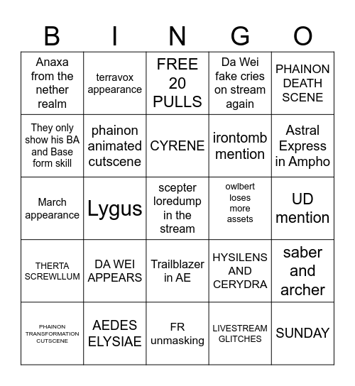 3.4 LIVESTREAM Bingo Card