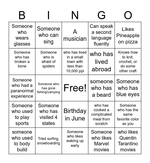 NBH Bingo Card