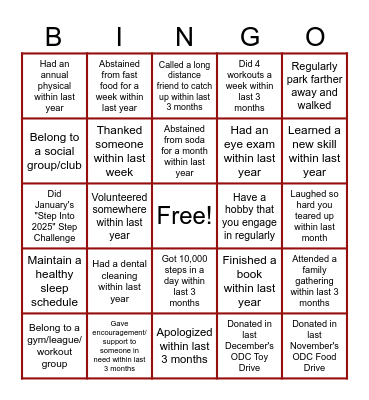 ODC's Build From Why Summer Bingo Card