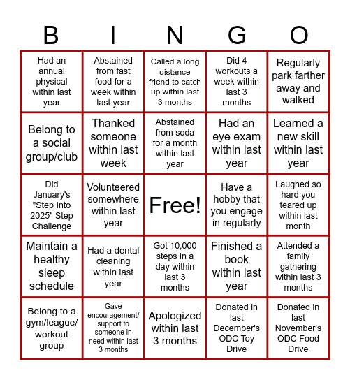 ODC's Build From Why Summer Bingo Card