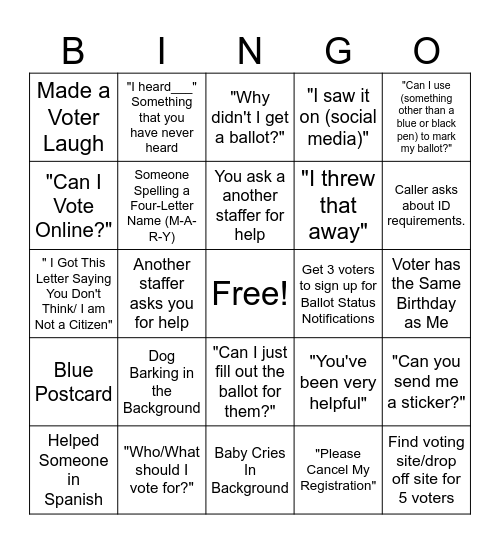 Early Voting Bingo Card