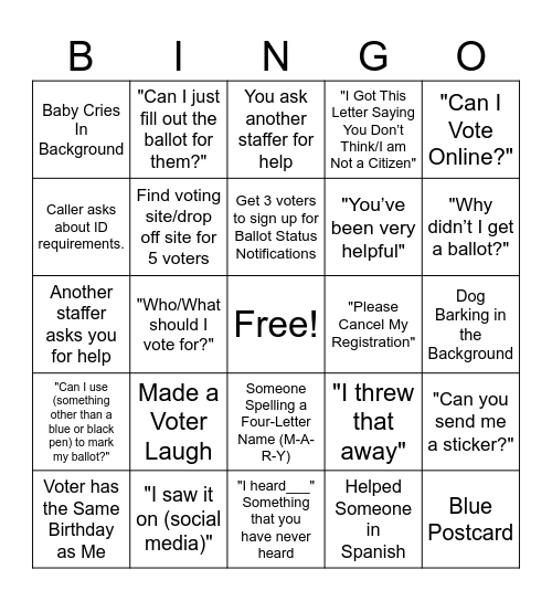 Early Voting Bingo Card