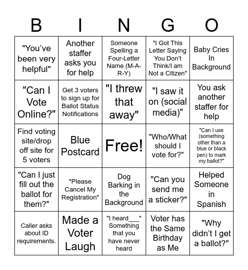 Early Voting Bingo Card
