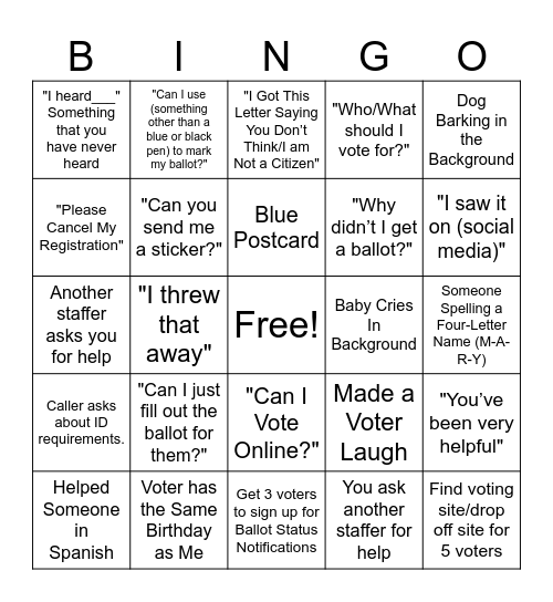 Early Voting Bingo Card