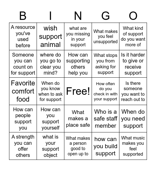 Building Support Bingo Card