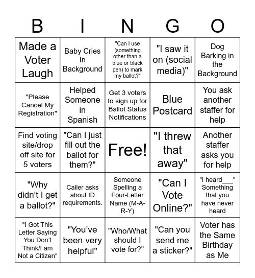 Early Voting Bingo Card