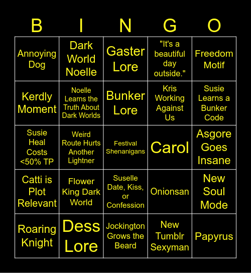 Deltarune Chapter 5 Bingo Card