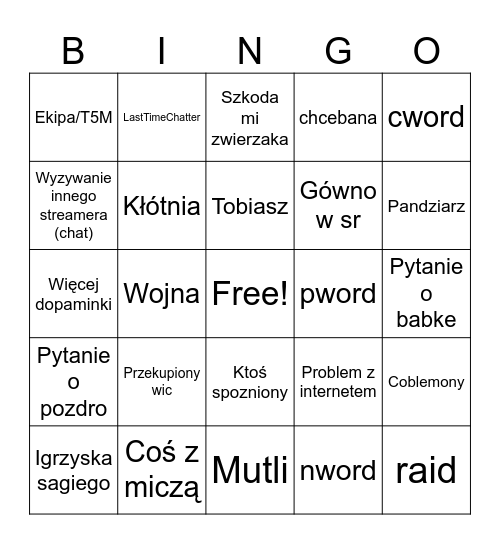 Stream zwierzaka Bingo Card