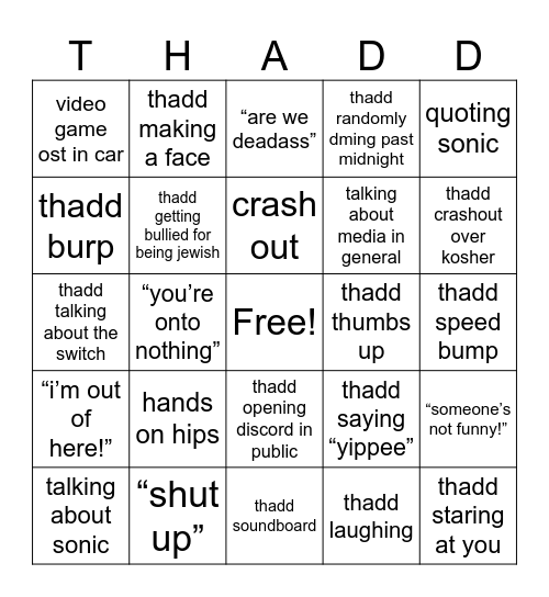 THADD BINGO Card