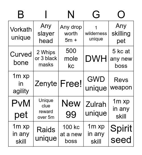 OSRS Bingo Card