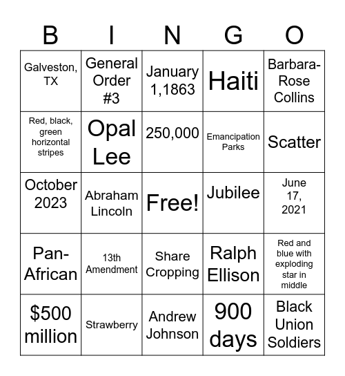 Juneteenth Bingo Card