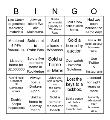 Realtors & Friends Networking Luncheon Bingo Card
