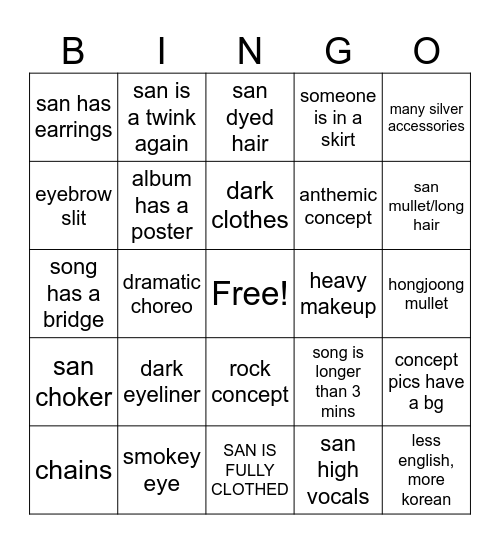 ateez comeback bingo Card
