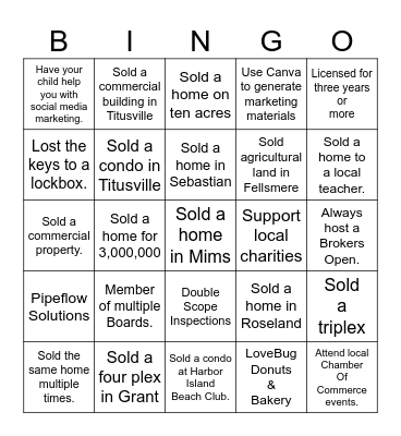 Realtors & Friends Networking Luncheon Bingo Card