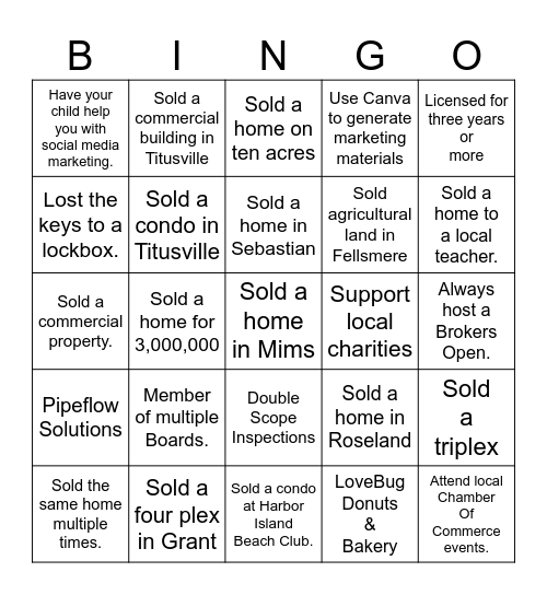 Realtors & Friends Networking Luncheon Bingo Card