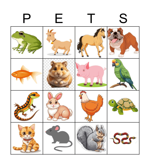 Pets Bingo Card