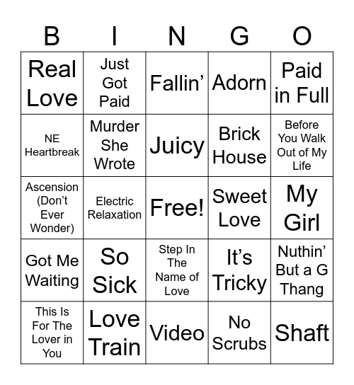 Old School R&B BINGO Card