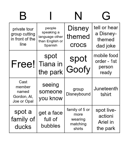Disney Juneteenth Day Bingo Card