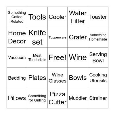 Wedding Gift Bingo Card