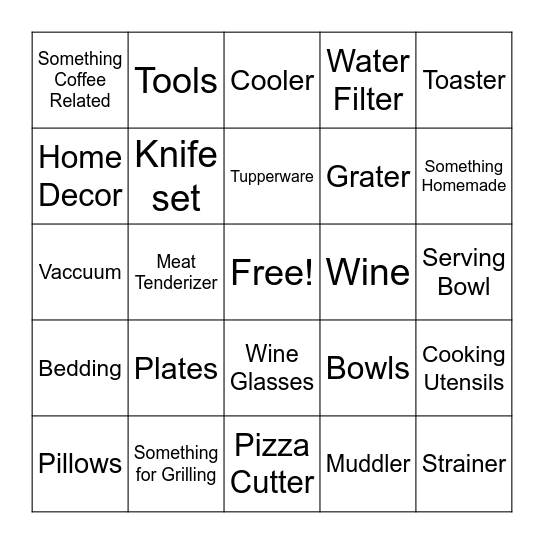 Wedding Gift Bingo Card