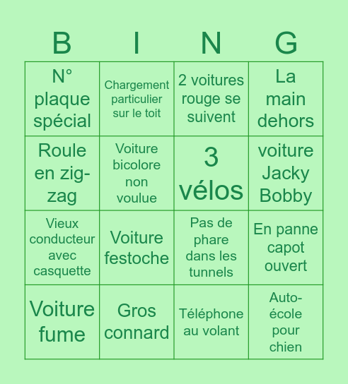 Bingo cars Bingo Card