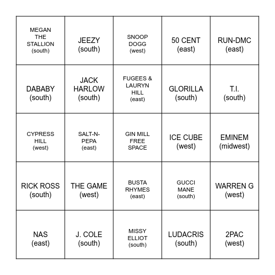 COAST 2 COAST + DOWN SOUTH Bingo Card