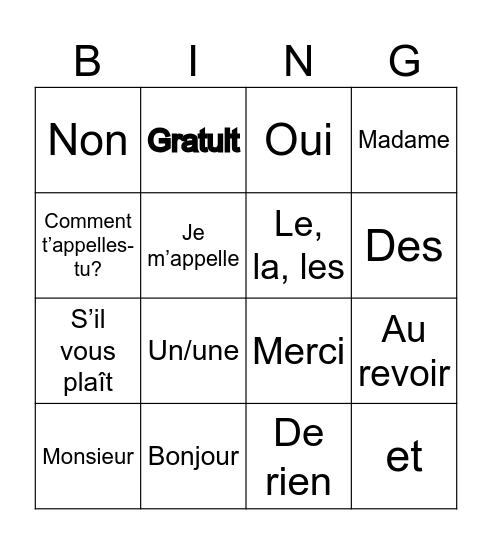 Vocabulaire Semaine 1 Bingo Card