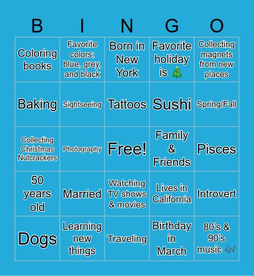 Pen Pal Bingo Card