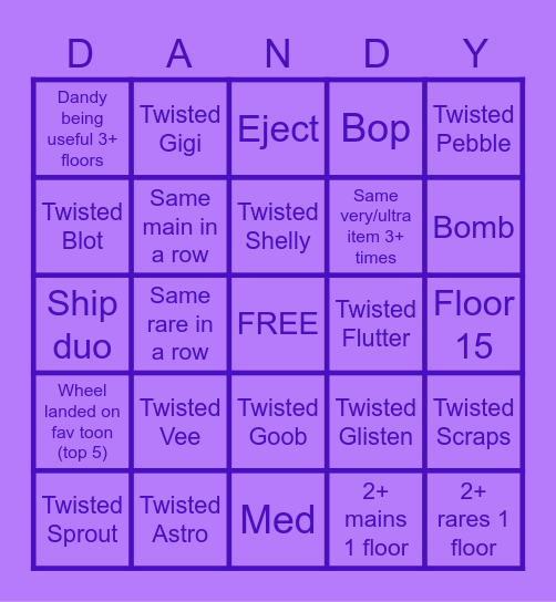 Dandys Bingo Card