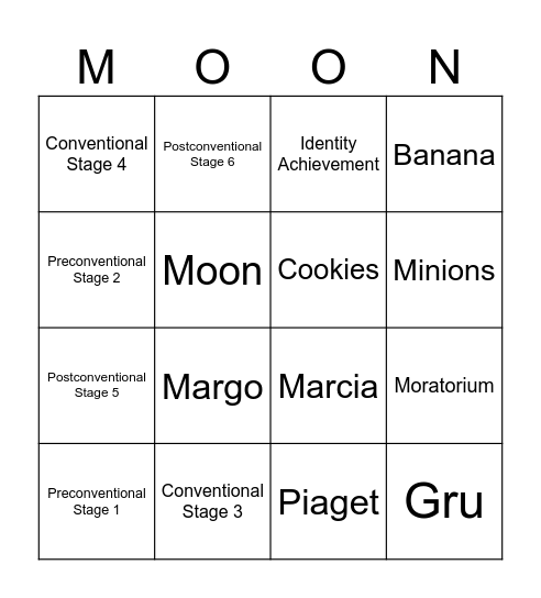 Despicable Me Bingo Card