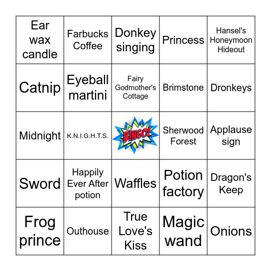 Shrek Places and Things Bingo Card